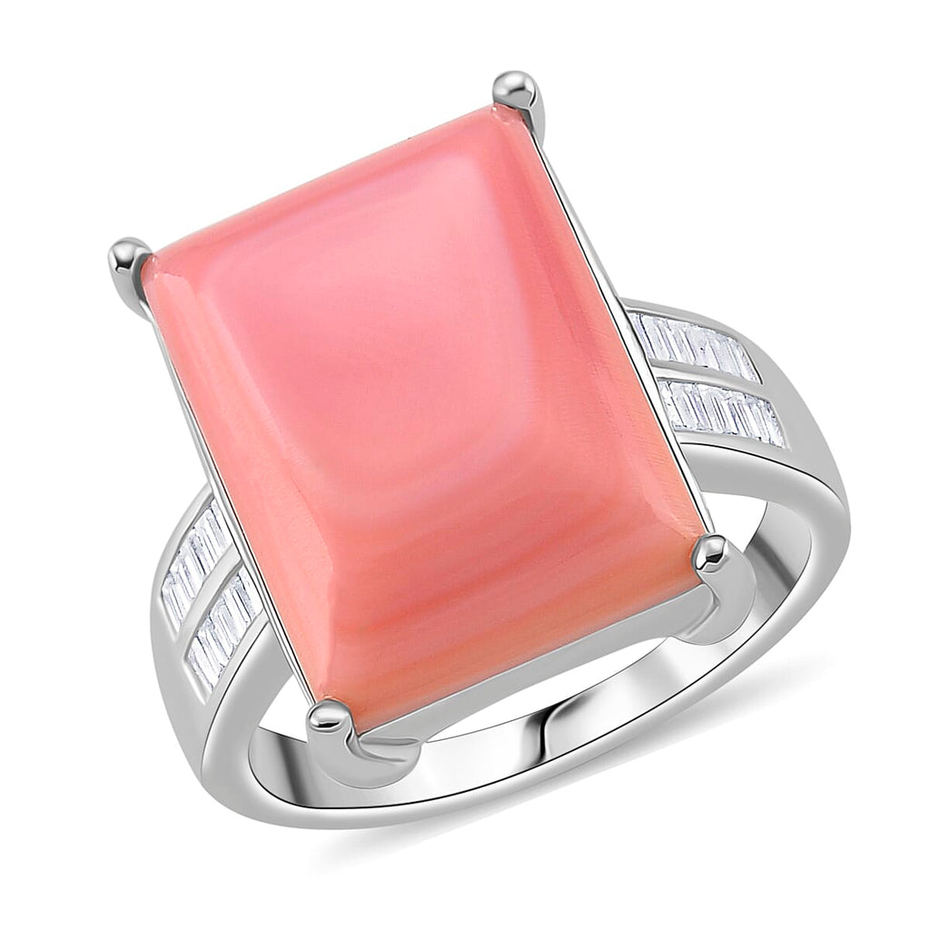 Queen Conch Shell & Moissanite Solitaire Ring in Rhodium Overlay Sterling Silver 10.87 Ct, Silver Wt. 5.40 Gms.