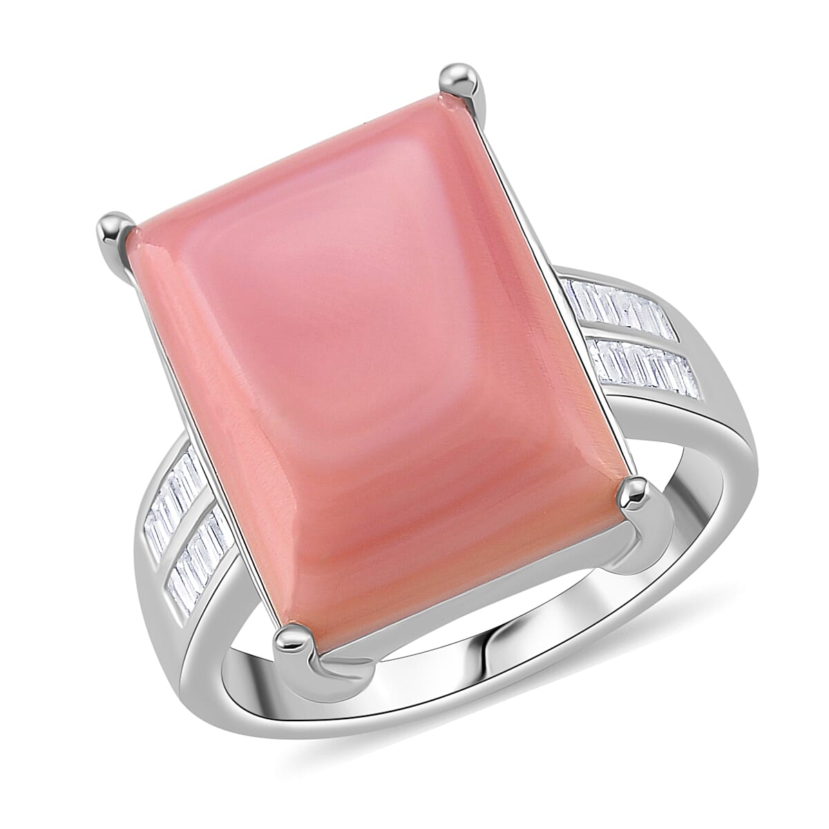 Pink Conch Shell and Moissanite Solitaire Ring in Rhodium Overlay Sterling Silver 10.87 Ct 8187145 0