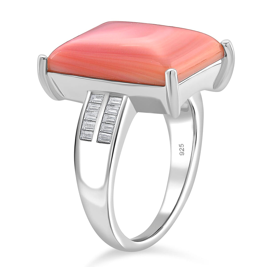 Queen Conch Shell & Moissanite Solitaire Ring in Rhodium Overlay Sterling Silver 10.87 Ct, Silver Wt. 5.40 Gms.
