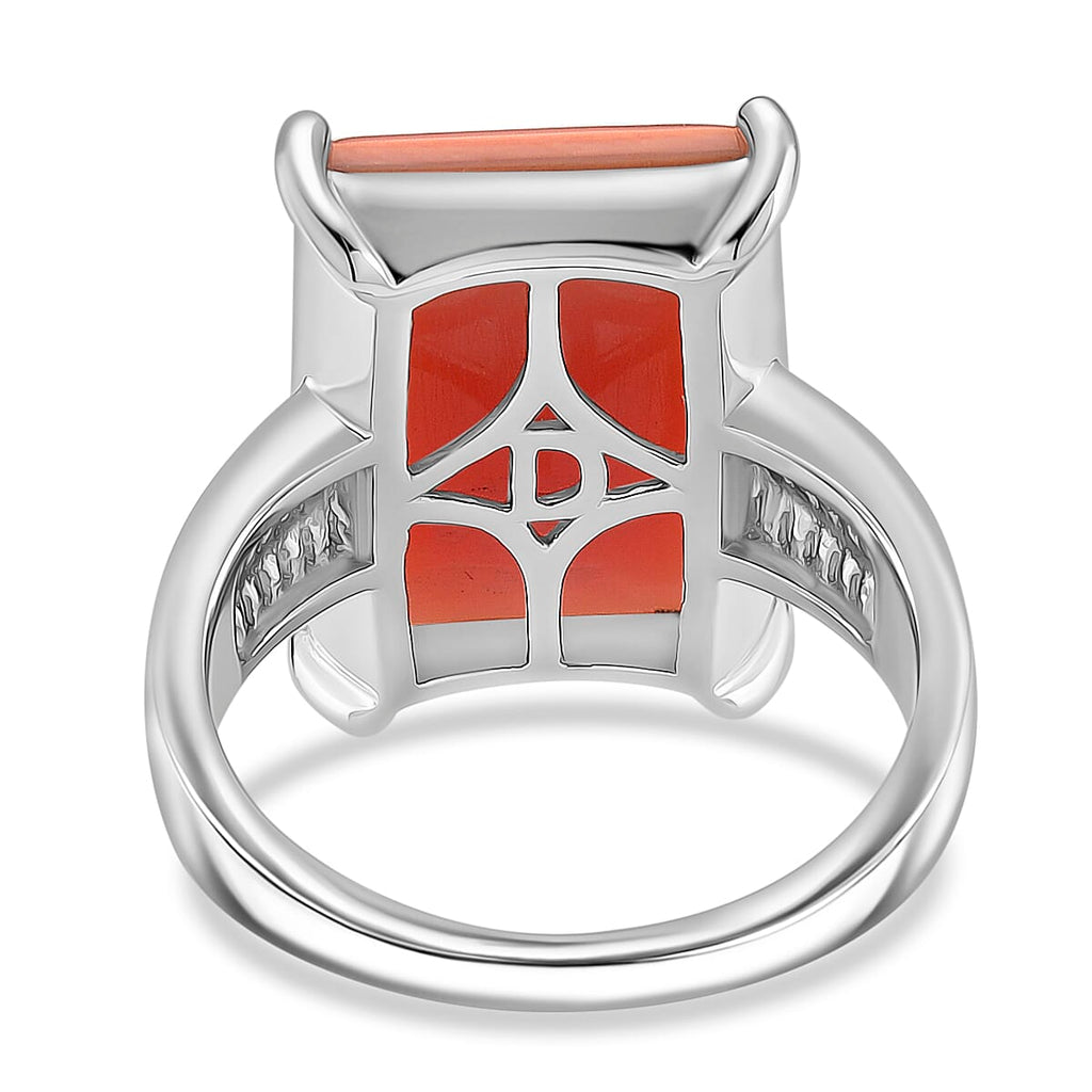 Queen Conch Shell & Moissanite Solitaire Ring in Rhodium Overlay Sterling Silver 10.87 Ct, Silver Wt. 5.40 Gms.