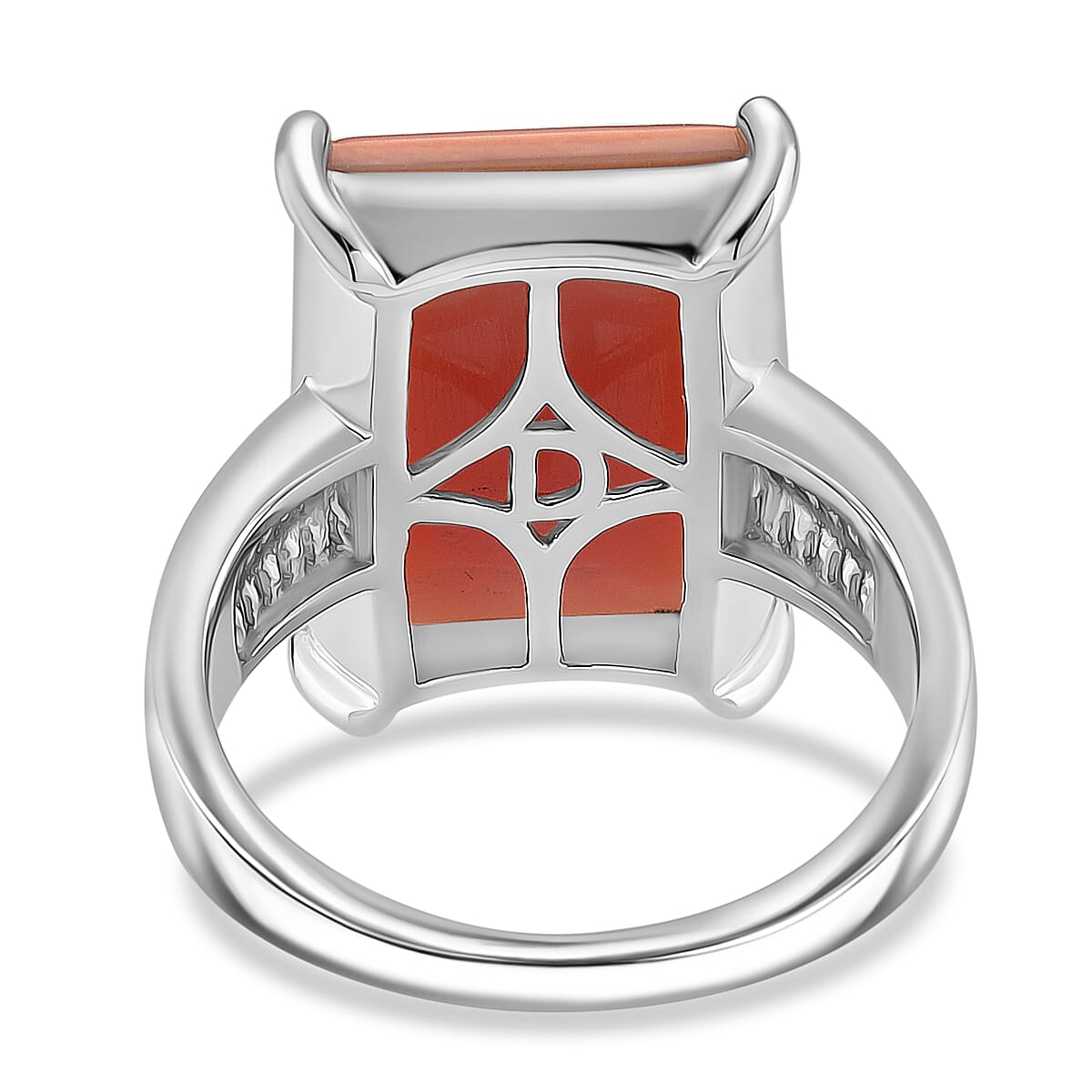 Pink Conch Shell and Moissanite Solitaire Ring in Rhodium Overlay Sterling Silver 10.87 Ct 8187145 4
