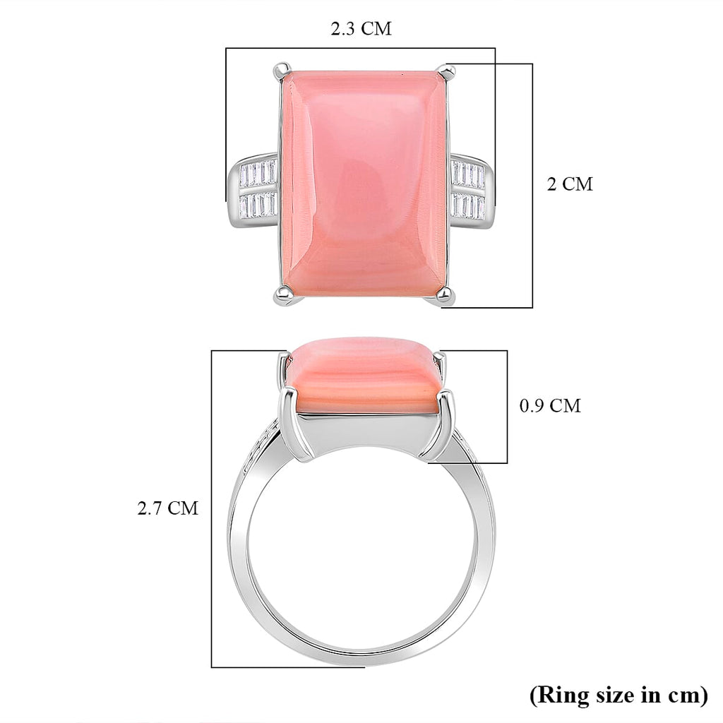 Queen Conch Shell & Moissanite Solitaire Ring in Rhodium Overlay Sterling Silver 10.87 Ct, Silver Wt. 5.40 Gms.