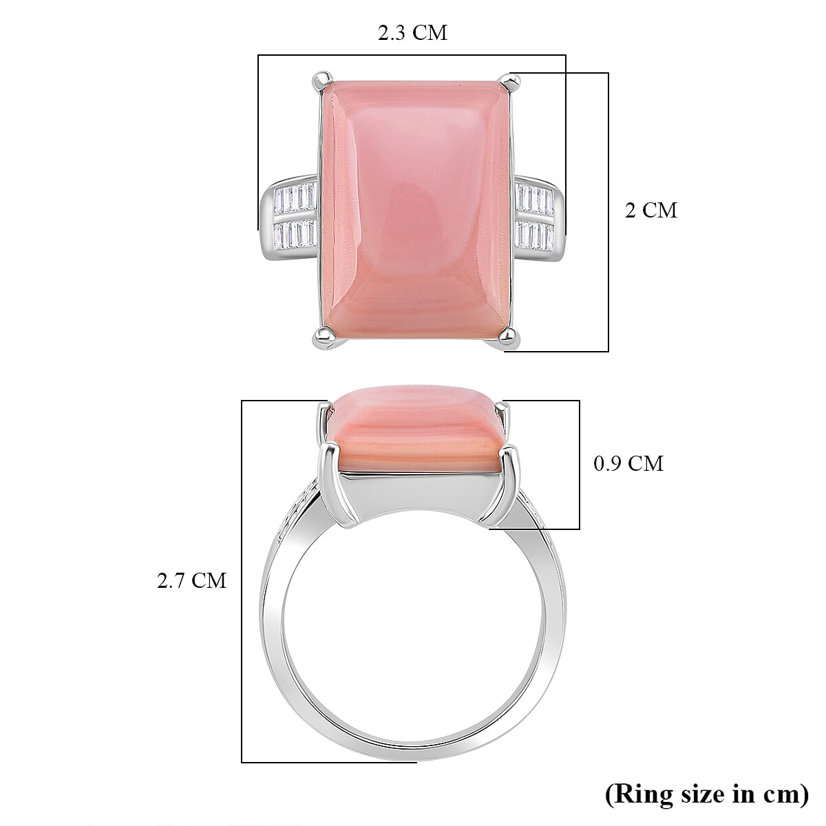 Pink Conch Shell and Moissanite Solitaire Ring in Rhodium Overlay Sterling Silver 10.87 Ct 8187145 5