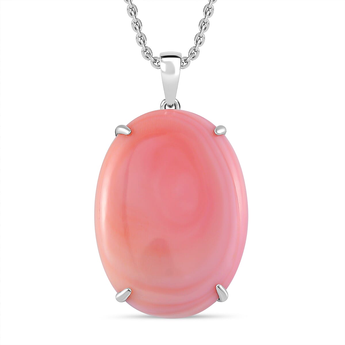 Pink Conch Shell Solitaire Pendant with Chain (Size 18) in Platinum and Rhodium Overlay Sterling Silver  Wt. 7.2 Gms  35.000  Ct. 4281292 0