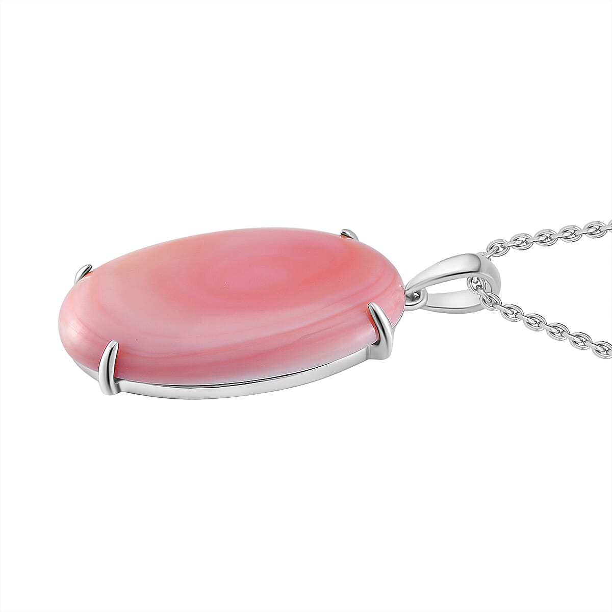 Pink Conch Shell Solitaire Pendant with Chain (Size 18) in Platinum and Rhodium Overlay Sterling Silver  Wt. 7.2 Gms  35.000  Ct. 4281292 4