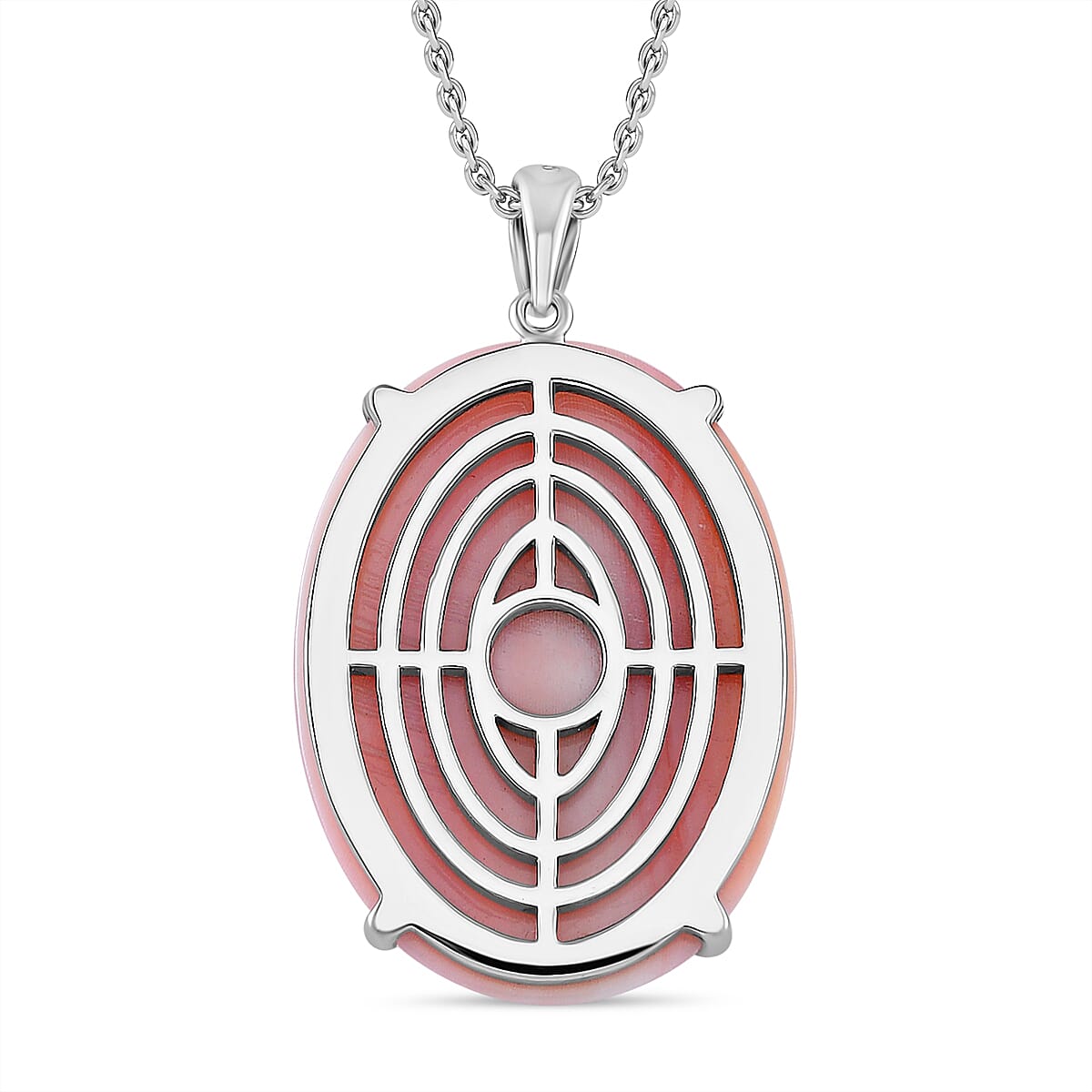 Pink Conch Shell Solitaire Pendant with Chain (Size 18) in Platinum and Rhodium Overlay Sterling Silver  Wt. 7.2 Gms  35.000  Ct. 4281292 5