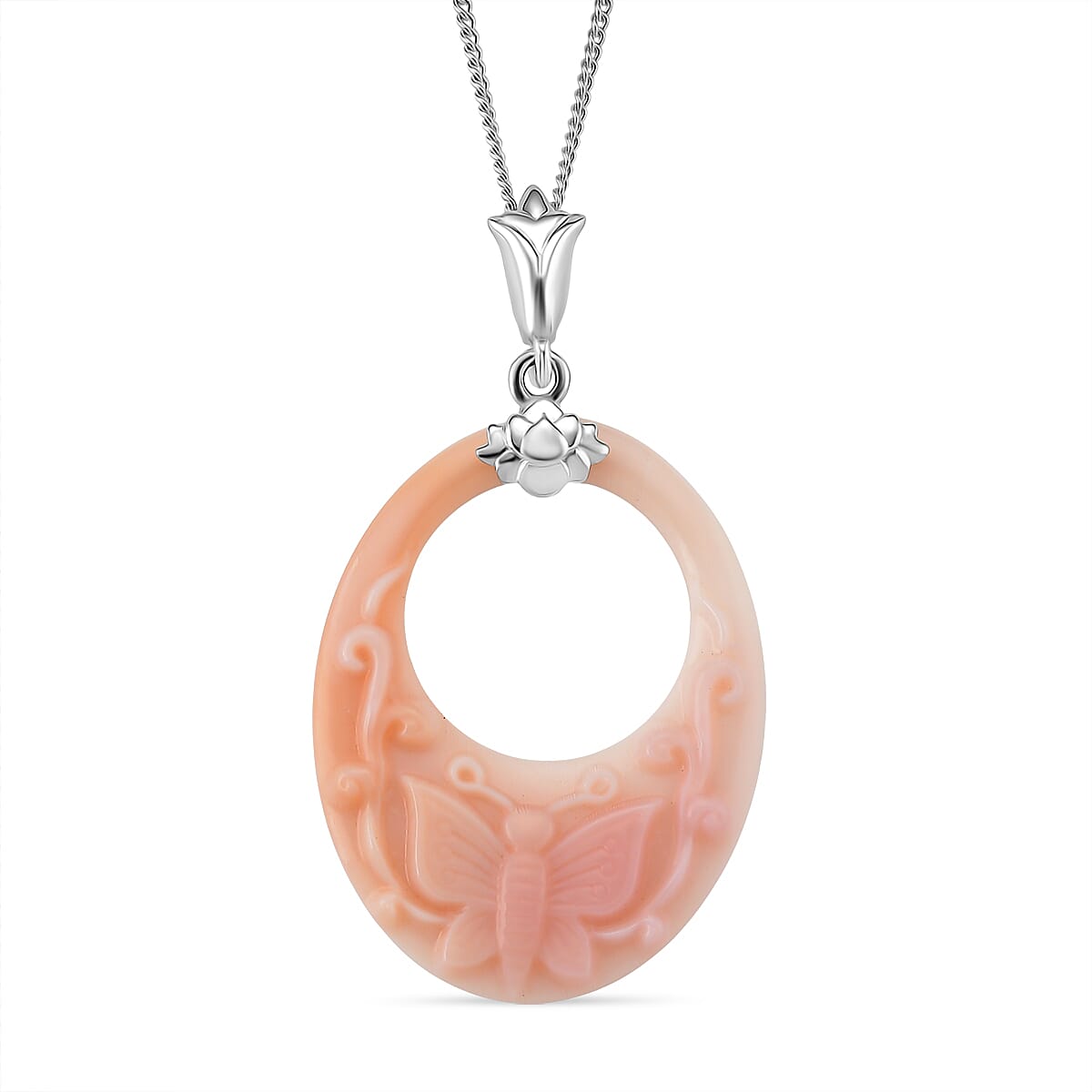 Queen Conch Shell Pendant with Chain (Size 18) in Rhodium Overlay Sterling Silver 12.88 Ct. 4415656 0