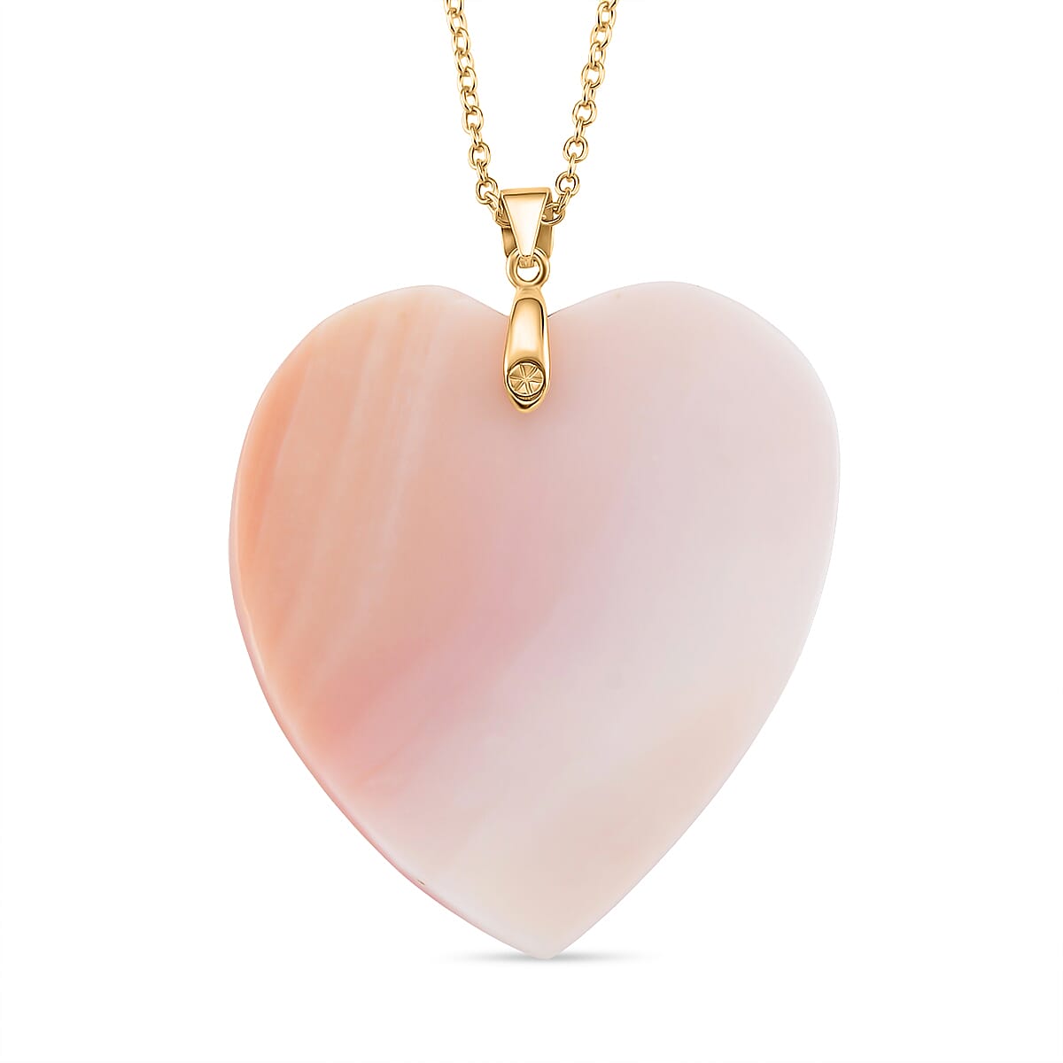 Pink Conch Shell Carved Heart Pendant with Chain (Size 20) in Sterling Silver with Yellow Gold Plating 70.00 Ct. 4396879 4