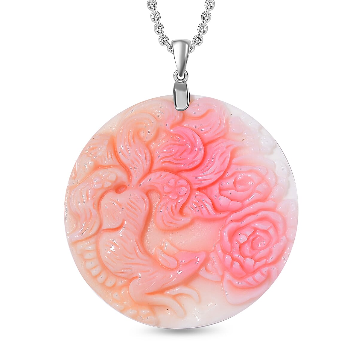 Queen Conch Shell Pendant with Chain in Lobster Clasp (Size 20) in Rhodium Sterling Silver 4317518 0