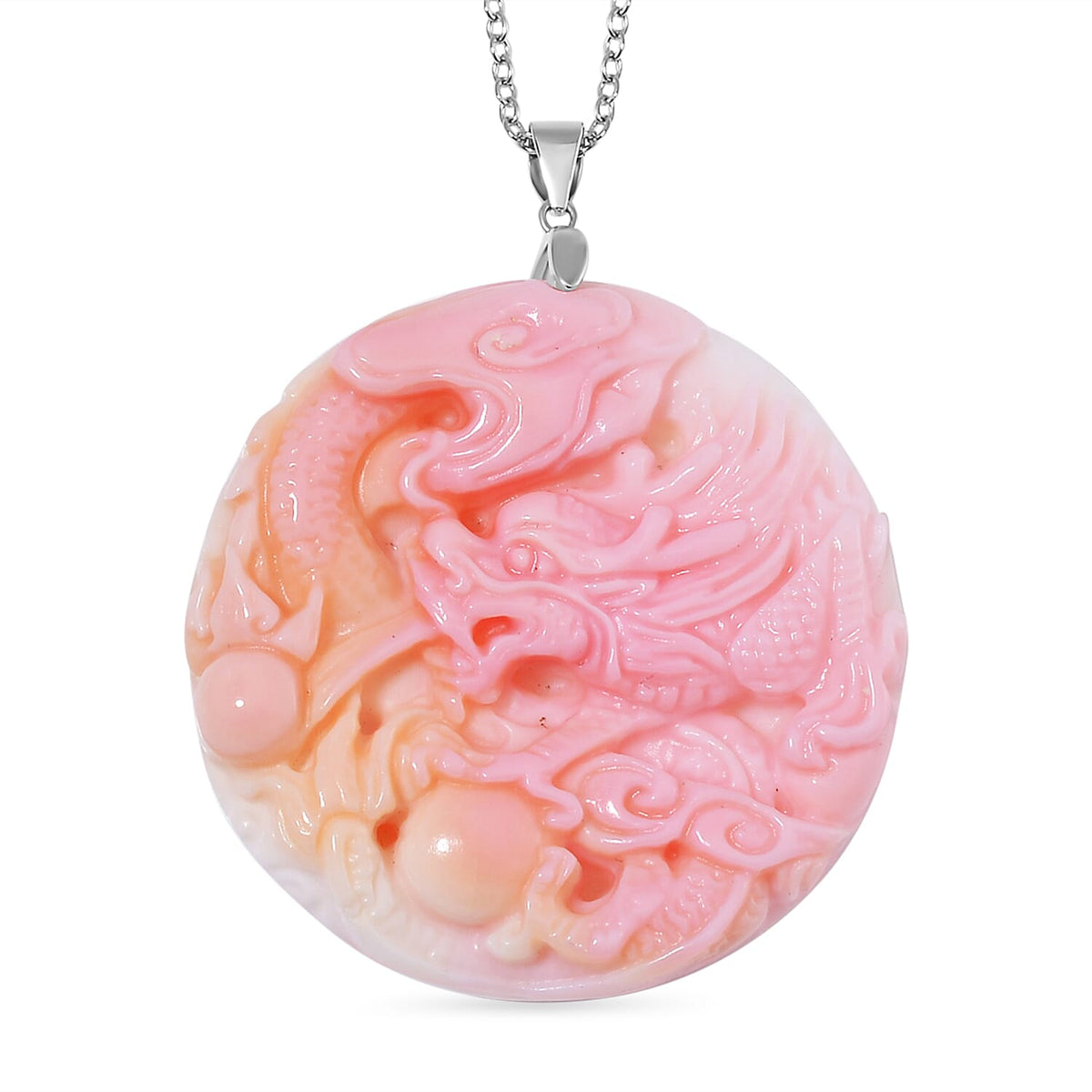 Pink Conch Shell Phoenix Pendant with Chain (Size 20) in Rhodium Sterling Silver 120.00 Ct. 4289721 0