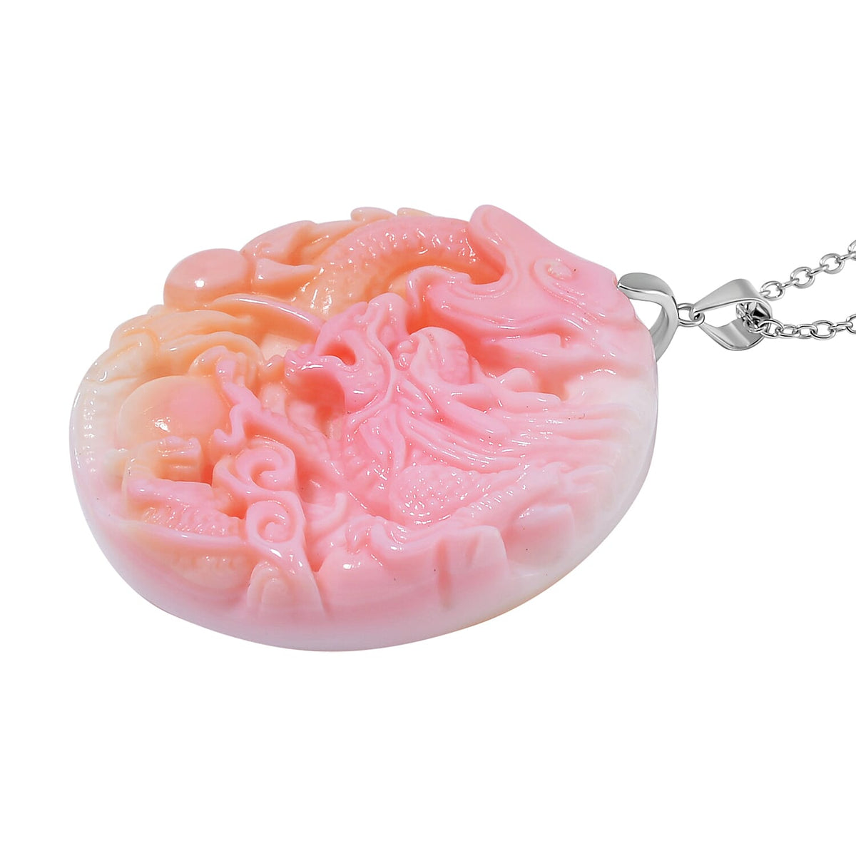 Pink Conch Shell Phoenix Pendant with Chain (Size 20) in Rhodium Sterling Silver 120.00 Ct. 4289721 2