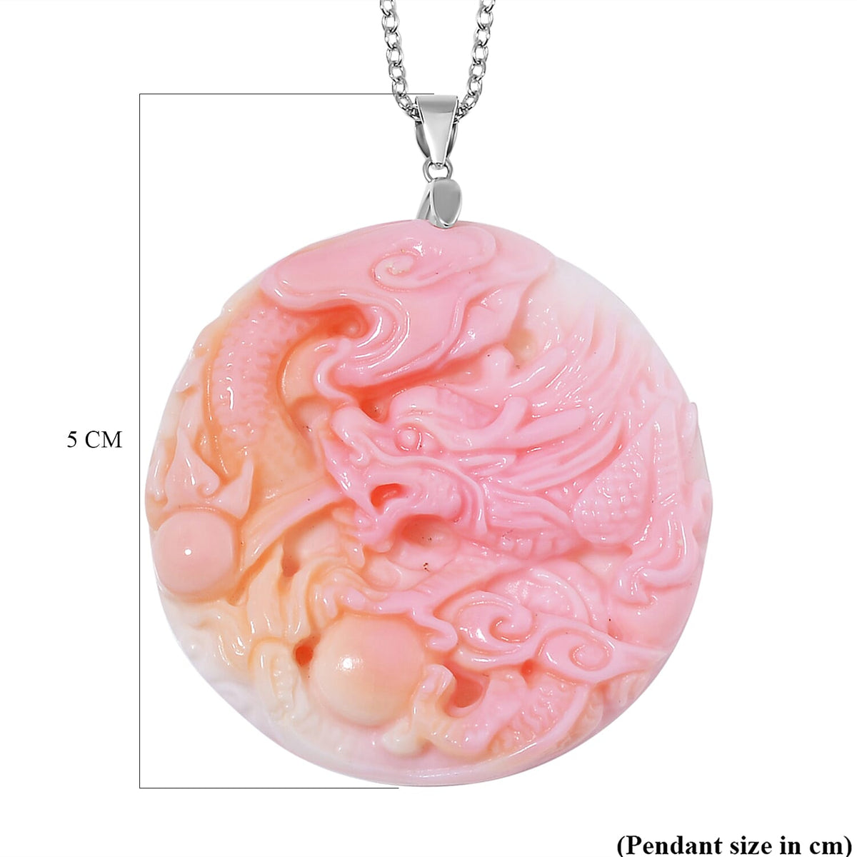 Pink Conch Shell Phoenix Pendant with Chain (Size 20) in Rhodium Sterling Silver 120.00 Ct. 4289721 5