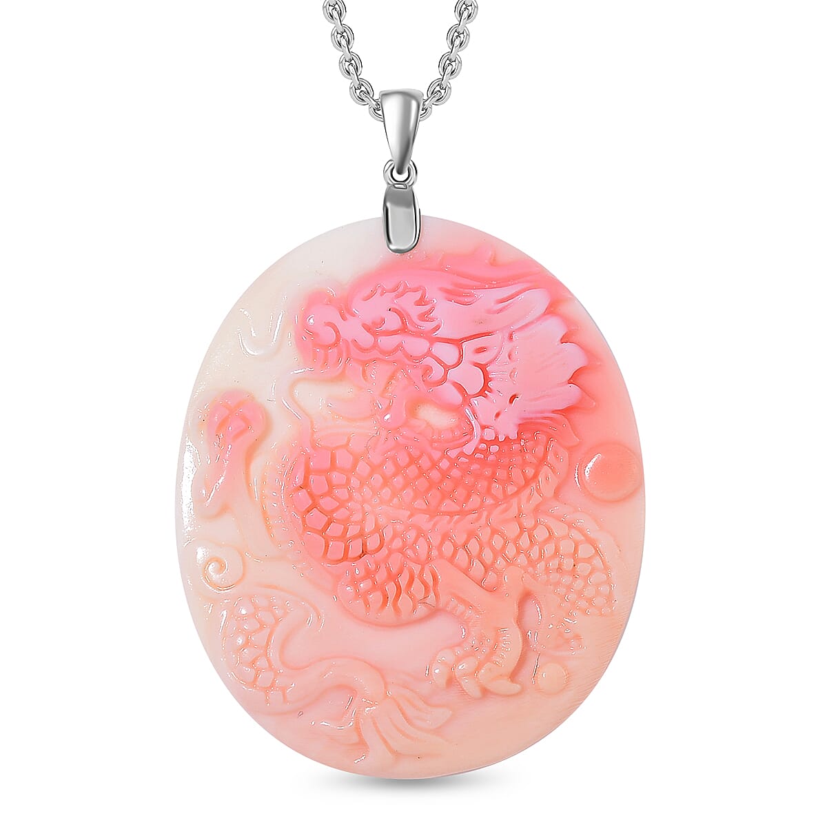Queen Conch Shell Dragon Pendant with Chain (Size 20) in Rhodium Overlay Sterling Silver 4317356 0