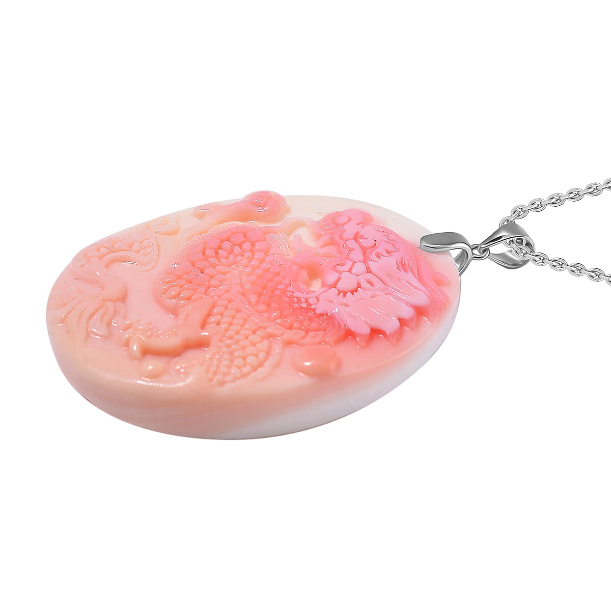 Queen Conch Shell Dragon Pendant with Chain (Size 20) in Rhodium Overlay Sterling Silver 4317356 2