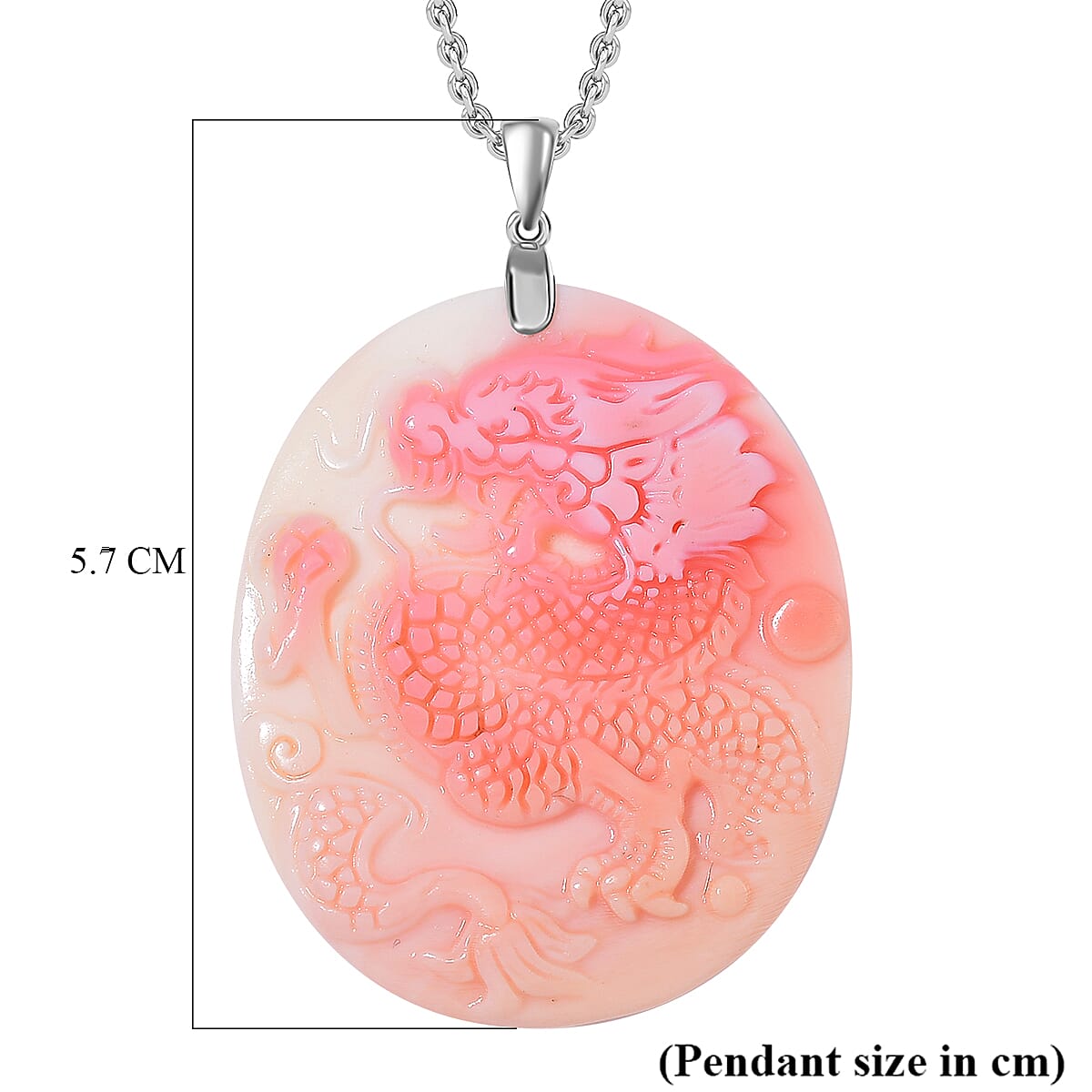 Queen Conch Shell Dragon Pendant with Chain (Size 20) in Rhodium Overlay Sterling Silver 4317356 5