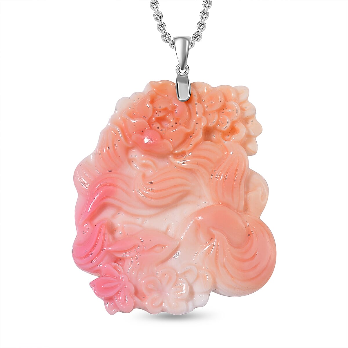 Queen Conch Shell Carved Deer Pendant with Chain (Size 20) in Rhodium Overlay Sterling Silver 4317519 0