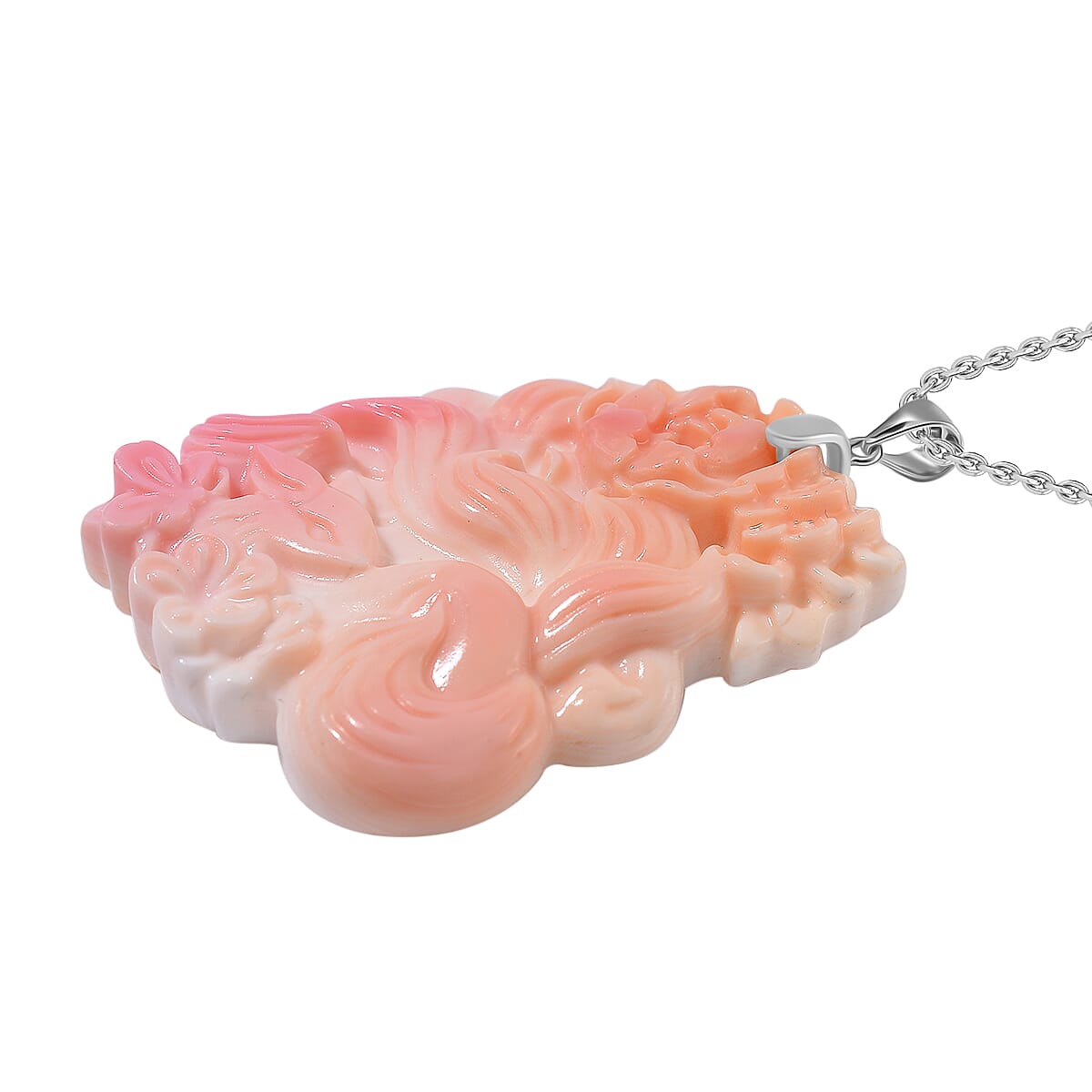 Queen Conch Shell Carved Deer Pendant with Chain (Size 20) in Rhodium Overlay Sterling Silver 4317519 3