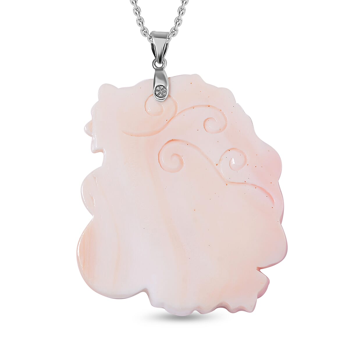Queen Conch Shell Carved Deer Pendant with Chain (Size 20) in Rhodium Overlay Sterling Silver 4317519 4