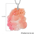 Queen Conch Shell Carved Deer Pendant with Chain (Size 20) in Rhodium Sterling Silver