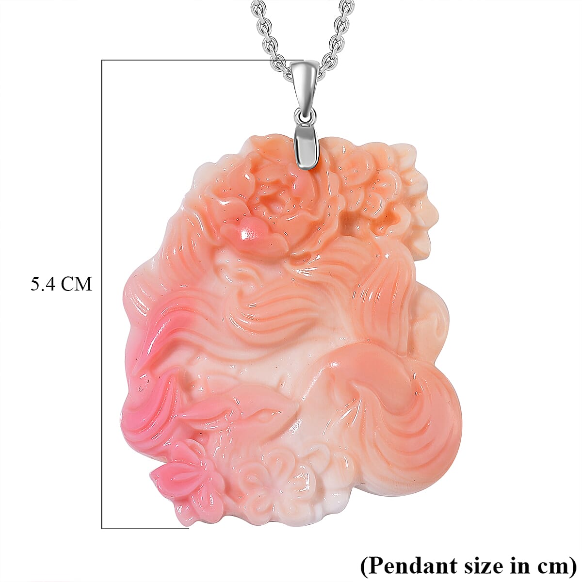 Queen Conch Shell Carved Deer Pendant with Chain (Size 20) in Rhodium Overlay Sterling Silver 4317519 6