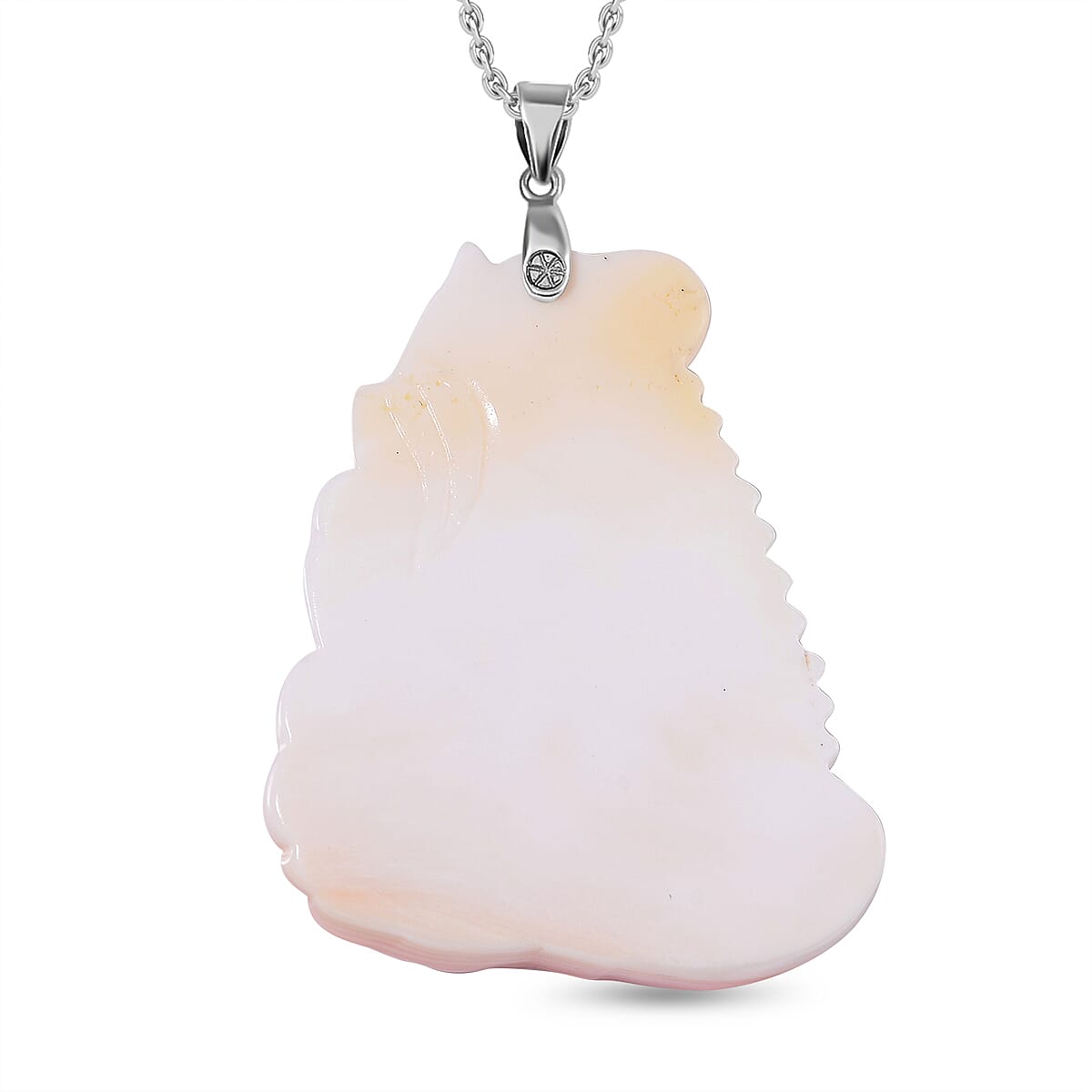 Carved Pink Conch Shell Pendant with Chain (Size 20) in Rhodium Overlay Sterling Silver 90 Ct. 4317520 4
