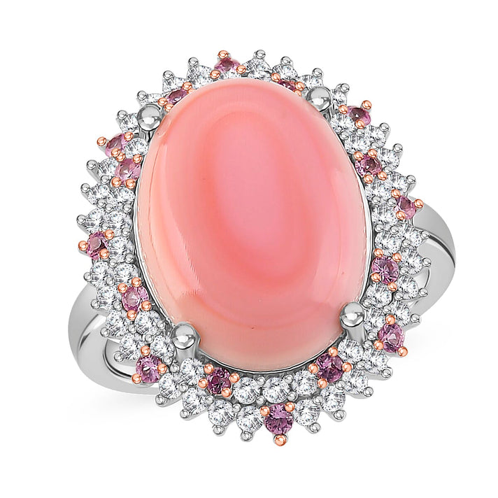 D'Joy Pink Conch Shell, Pink Sapphire and White Zircon Halo Ring in Rose Gold Plated Sterling Silver 9.87 Ct. 8187021 1