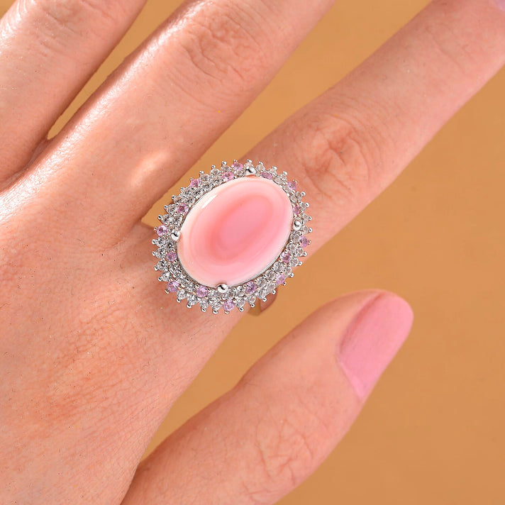 D'Joy Pink Conch Shell, Pink Sapphire and White Zircon Halo Ring in Rose Gold Plated Sterling Silver 9.87 Ct. 8187021 2