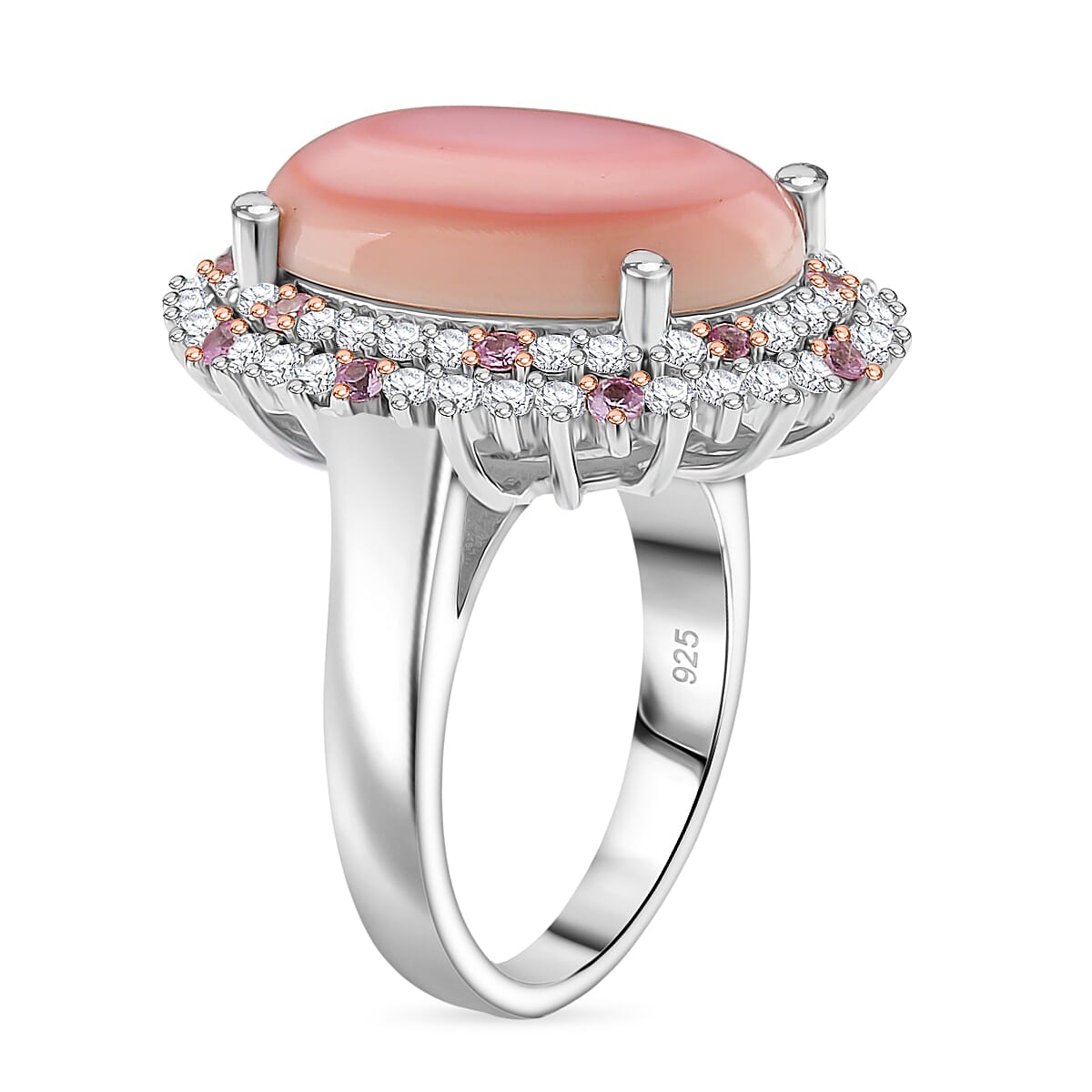 D'Joy Pink Conch Shell, Pink Sapphire and White Zircon Halo Ring in Rose Gold Plated Sterling Silver 9.87 Ct. 8187021 2