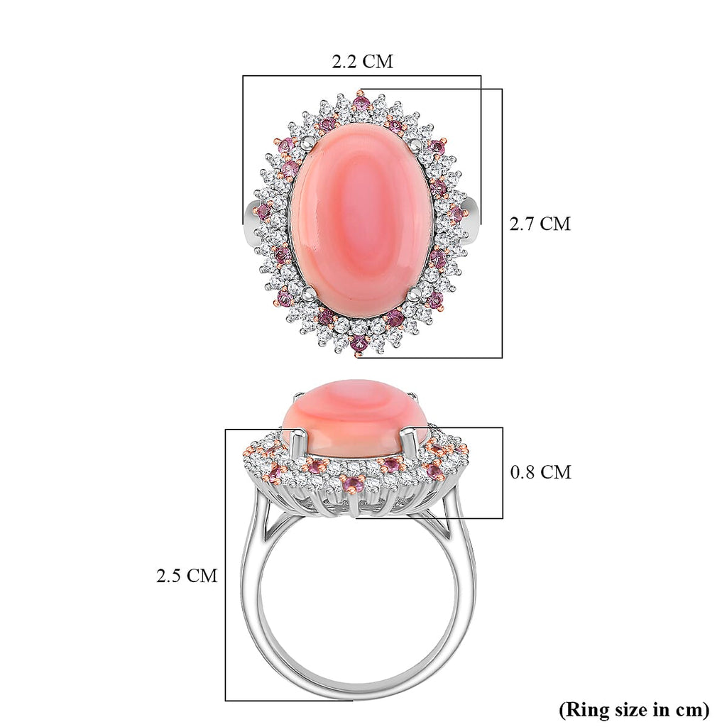 Queen Conch Shell, Pink Sapphire & White Zircon Ring in Rose Gold Plated Sterling Silver 9.87 Ct, Silver Wt. 6.00 Gms.