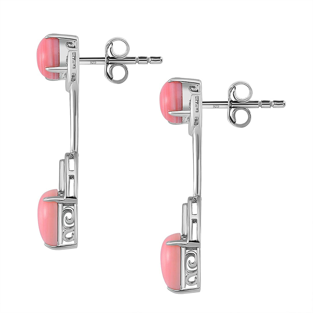 Queen Conch Shell, Rhodolite Garnet Solitaire Stud Push Post Earring in Rhodium Overlay Sterling Silver 9.36 Ct.