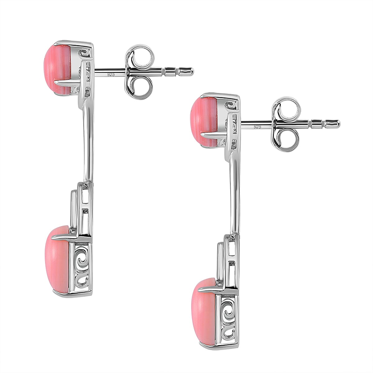 Pink Conch Shell, Rhodolite Garnet Dangle Push Post Earrings in Rhodium Overlay Sterling Silver, Silver Wt. 5.5 Gms 9.360 Ct. 7802332 4