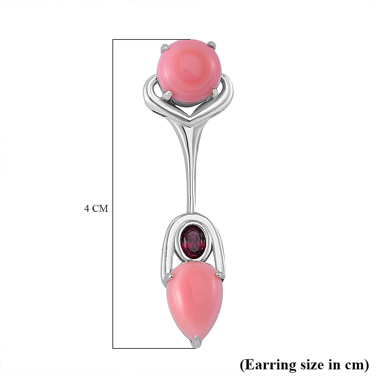 Pink Conch Shell, Rhodolite Garnet Dangle Push Post Earrings in Rhodium Overlay Sterling Silver, Silver Wt. 5.5 Gms 9.360 Ct. 7802332 6