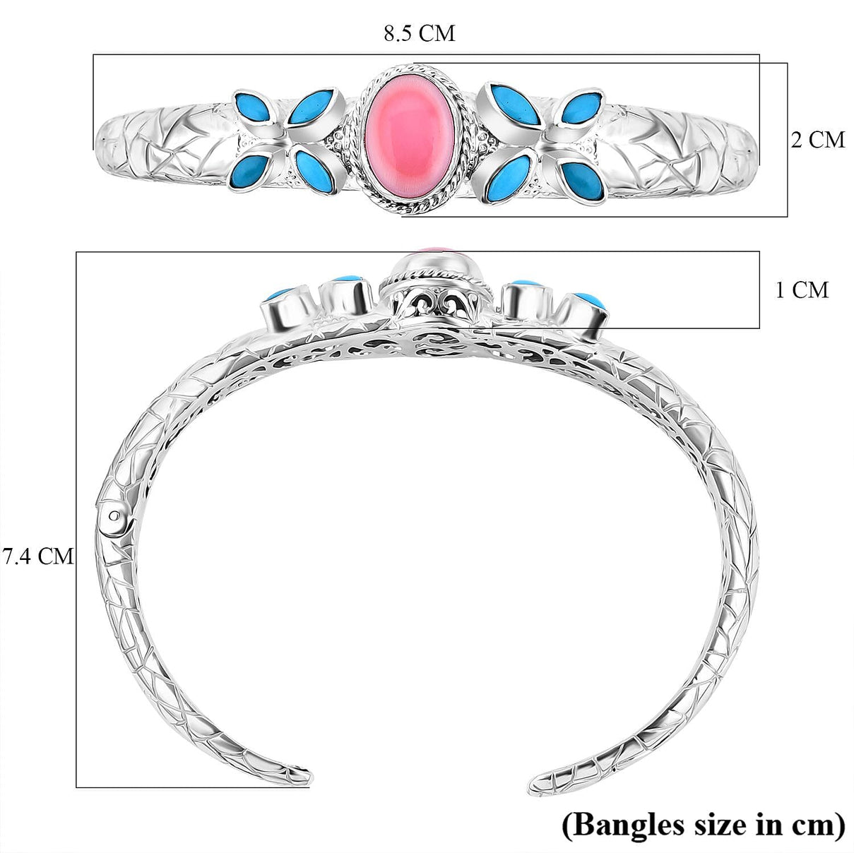 Royal Bali Collection - Pink Conch Shell, Sleeping Beauty Turquoise Bangle in Sterling Silver 7.5 Inch 7856187 10