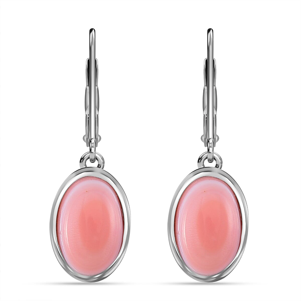 Pink Conch Shell  Solitaire Lever Back Earrings in Rhodium Overlay Sterling Silver  6.660  Ct. 7802599 0