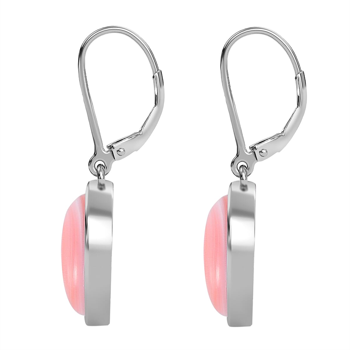 Pink Conch Shell  Solitaire Lever Back Earrings in Rhodium Overlay Sterling Silver  6.660  Ct. 7802599 4