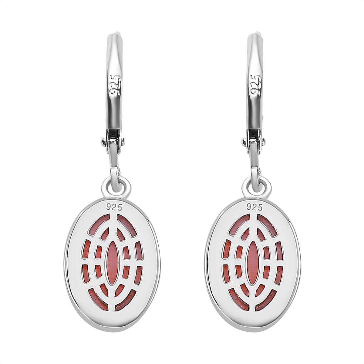 Pink Conch Shell  Solitaire Lever Back Earrings in Rhodium Overlay Sterling Silver  6.660  Ct. 7802599 5