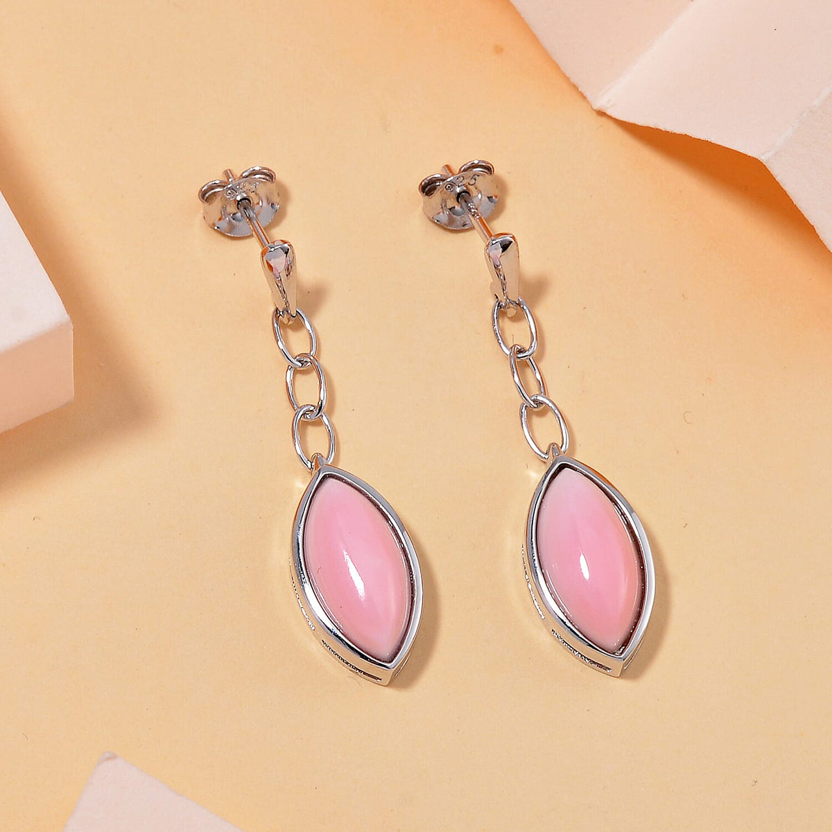 Pink Conch Shell Dangle Push Post Earrings in Rhodium Overlay Sterling Silver, 7.000 Ct. 7802337 2