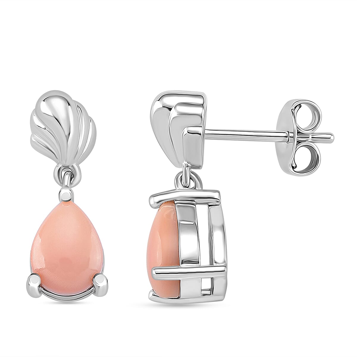 Queen Conch Shell Solitaire Stud Push Post Earring in Rhodium Overlay Sterling Silver 8186853 0