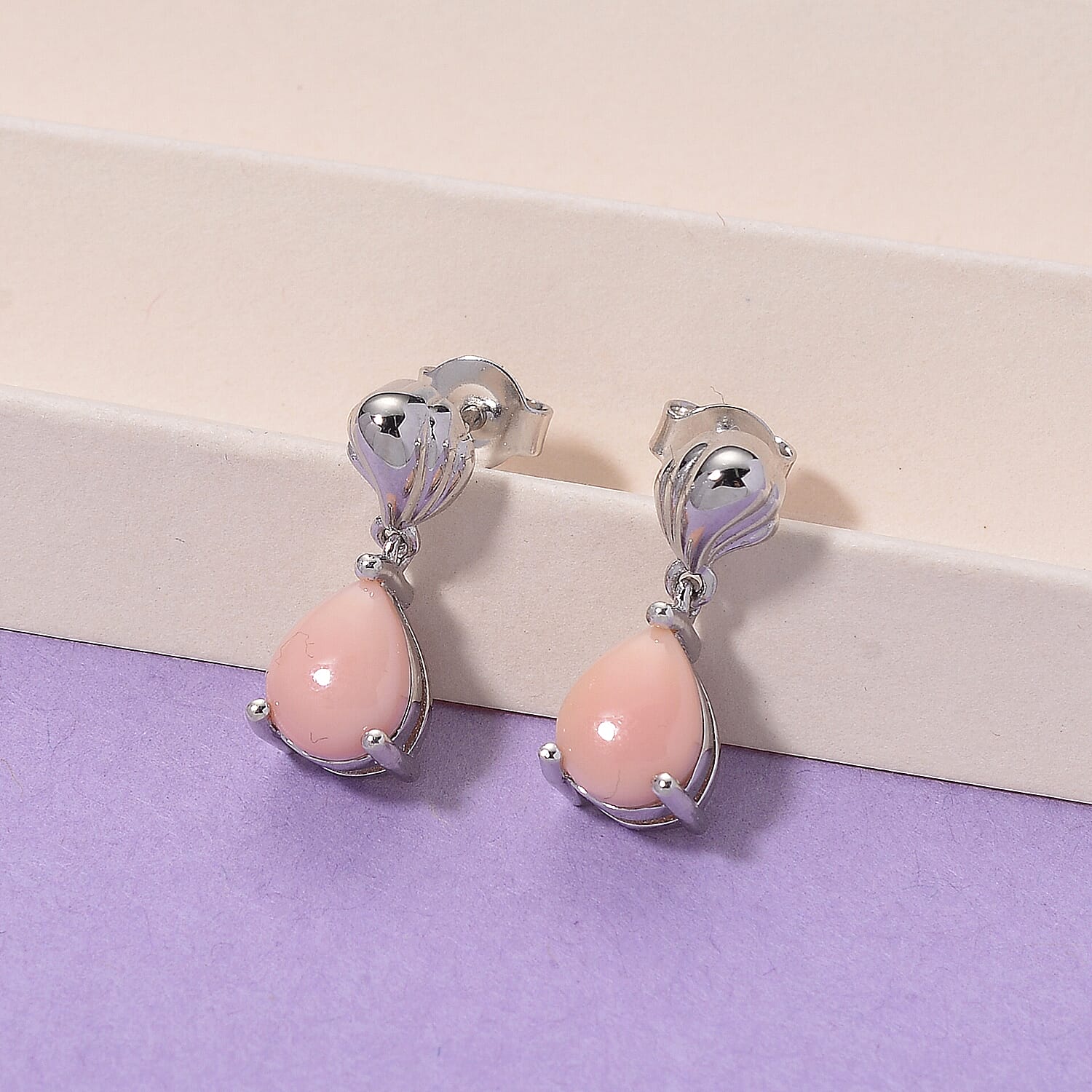Queen Conch Shell Solitaire Stud Push Post Earring in Rhodium Overlay Sterling Silver 8186853 2