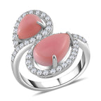 Queen Conch Shell, White Zircon Bypass Ring in Rhodium Overlay Sterling Silver 5.69 Ct.