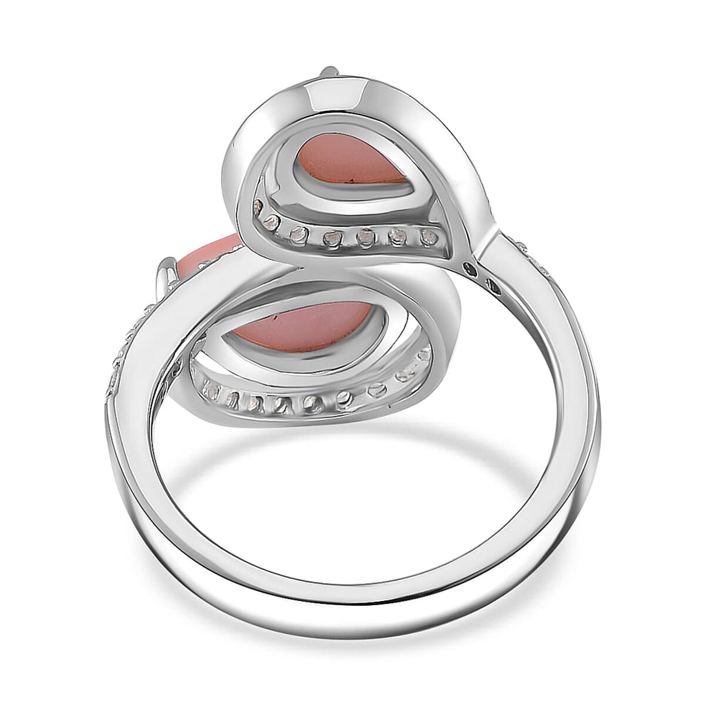 Queen Conch Shell, White Zircon Bypass Ring in Rhodium Overlay Sterling Silver 5.69 Ct.