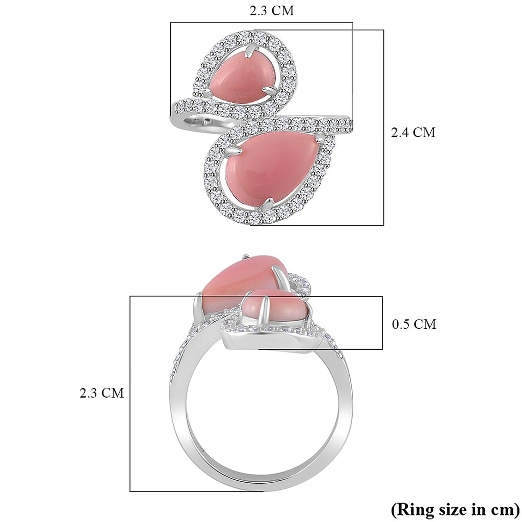 Queen Conch Shell, White Zircon Bypass Ring in Rhodium Overlay Sterling Silver 5.69 Ct.