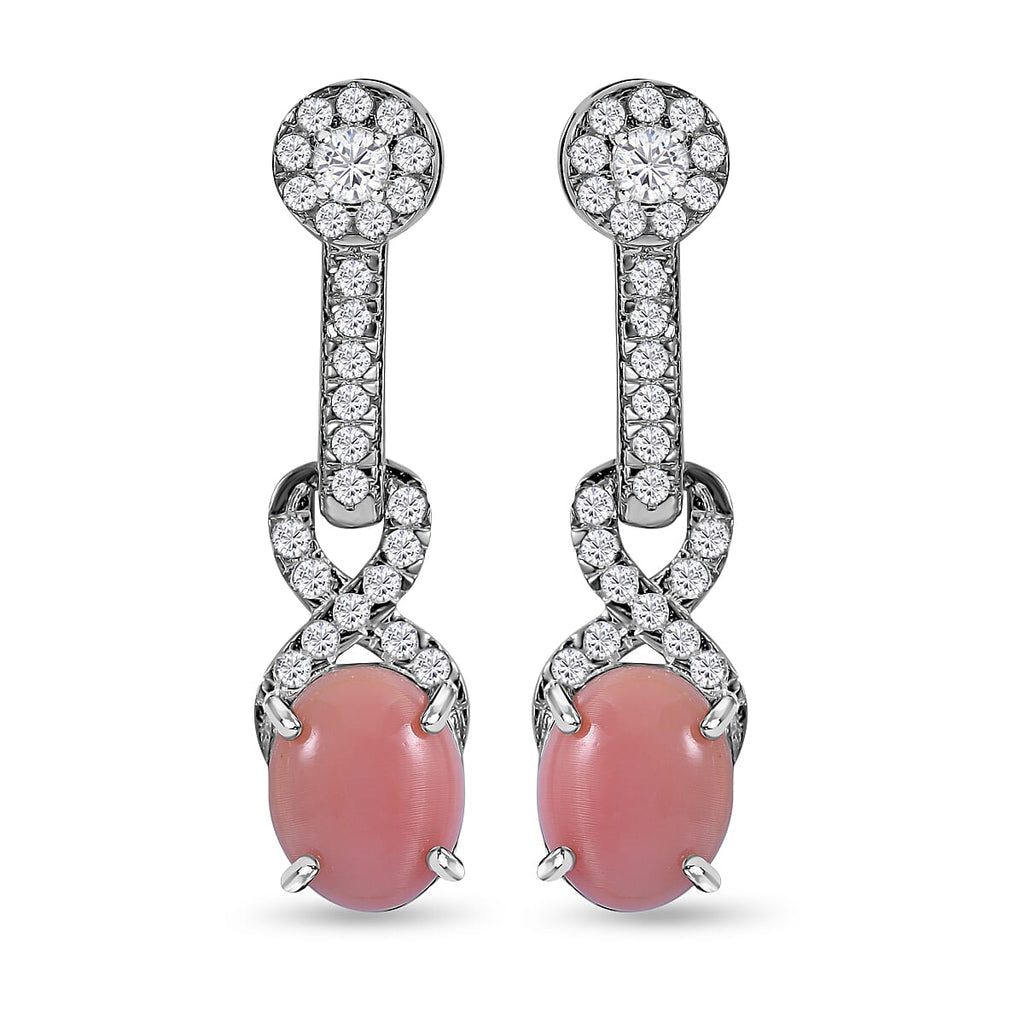 Queen Conch Shell and Natural Zircon Dangle Earrings in Rhodium Overlay Sterling Silver 6.15 Ct.