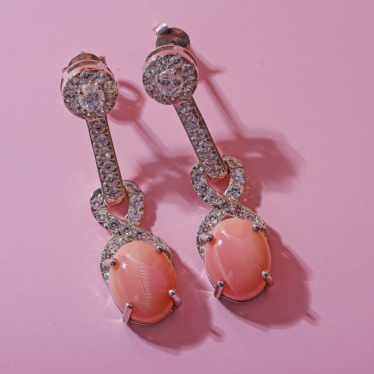 Queen Conch Shell and Natural Zircon Dangle Earrings in Rhodium Overlay Sterling Silver 6.15 Ct. 7373826 2