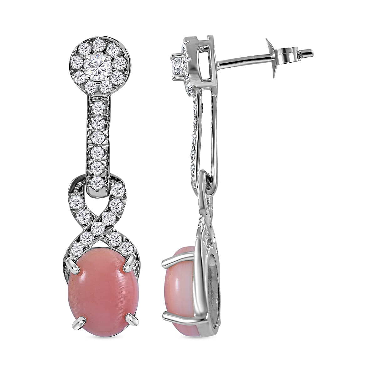 Queen Conch Shell and Natural Zircon Dangle Earrings in Rhodium Overlay Sterling Silver 6.15 Ct. 7373826 4