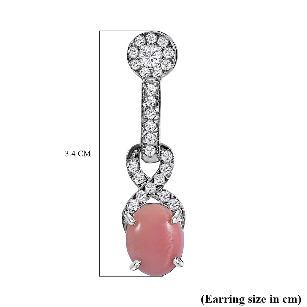 Queen Conch Shell and Natural Zircon Dangle Earrings in Rhodium Overlay Sterling Silver 6.15 Ct.
