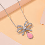 Queen Conch Shell & White Zircon Knot Necklace (Size - 18) in Rhodium Overlay Sterling Silver 6.36 Ct.