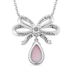 Queen Conch Shell & White Zircon Knot Necklace (Size - 18) in Rhodium Overlay Sterling Silver 6.36 Ct.