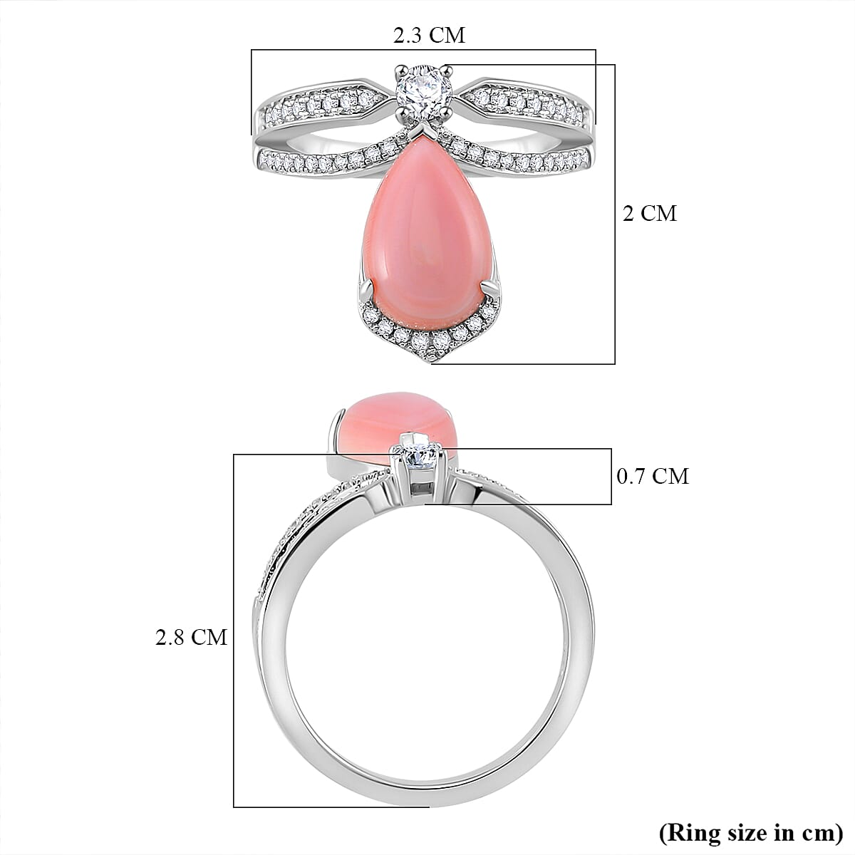 Pink Conch Shell, White Zircon Fancy Ring in Rhodium Plated Sterling Silver 4.040 Ct. 7807377 6