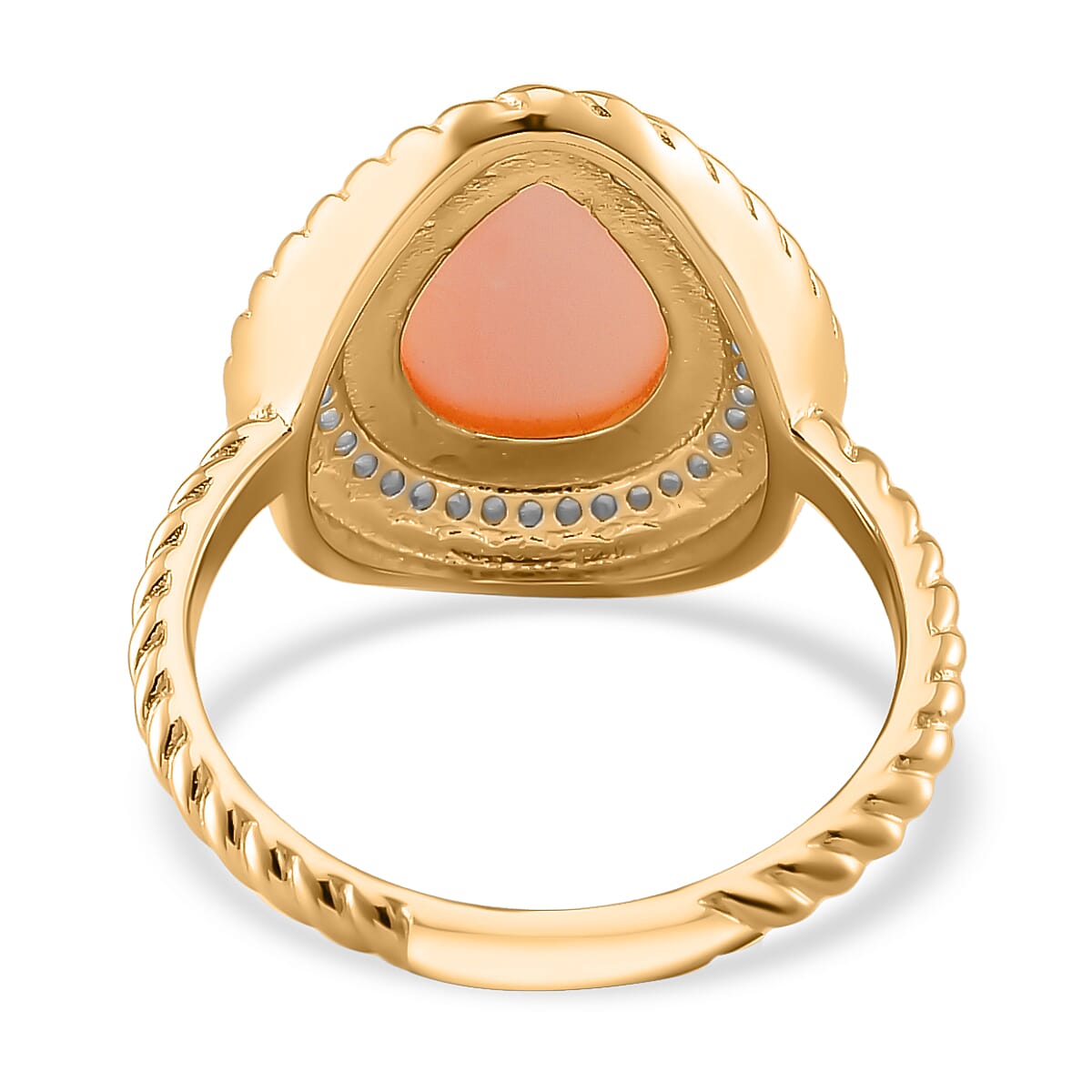 Pink Conch Shell, White Zircon Ring in 18K Yellow Gold Vermeil Plated Sterling Silver, Silver Wt. 5 Gms 6.650 Ct. 7802163 5